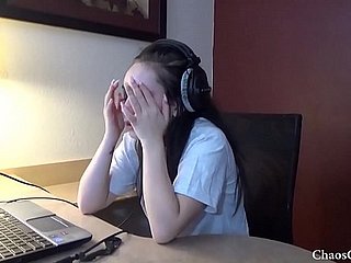 18 year elderly Lenna Lux masturbating concerning headphones
