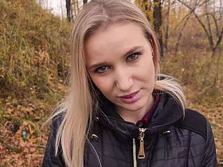 My teen stepsister loves nearby have sex together with swallow cum outdoors. - POV