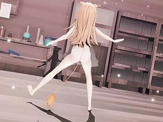 하얀 드레스를 입고 춤추는 귀여운 십대(3D HENTAI)