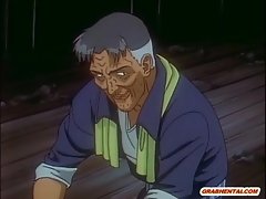 Vastgebonden anime old maid stak van achter going in pervert